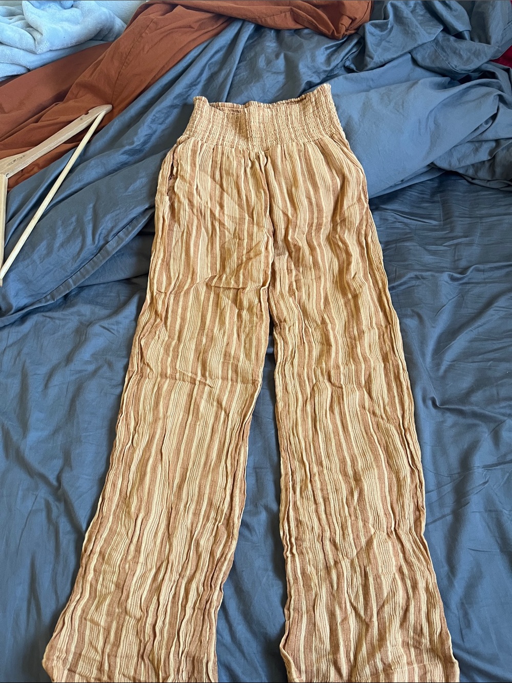 BillaBong Smocked Waist Wide-Leg Pants - Cream Striped